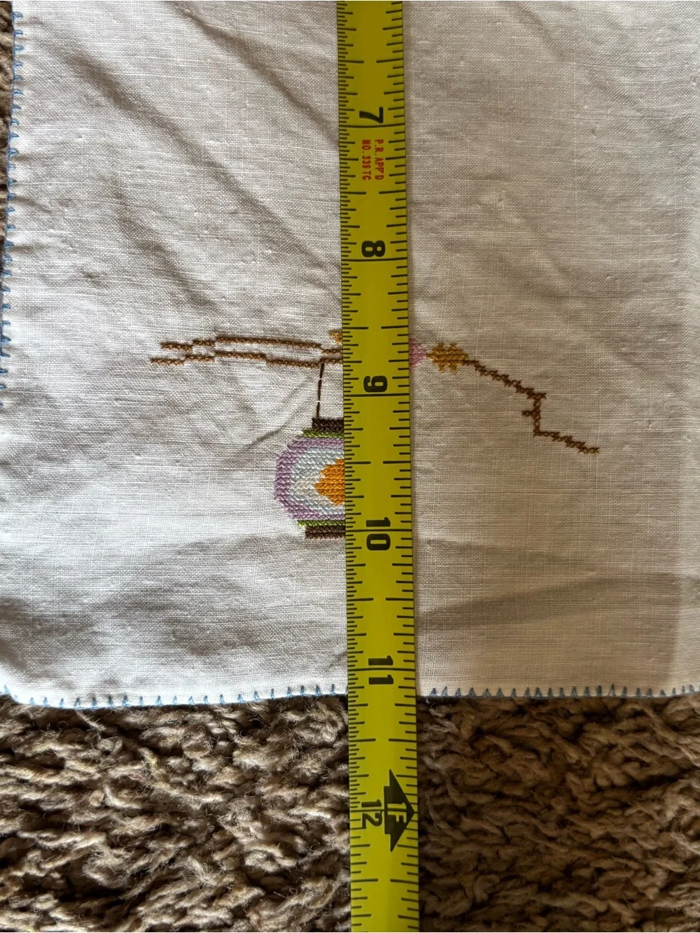 Embroidered White/Off-White Linen Tablecloth with Napkins